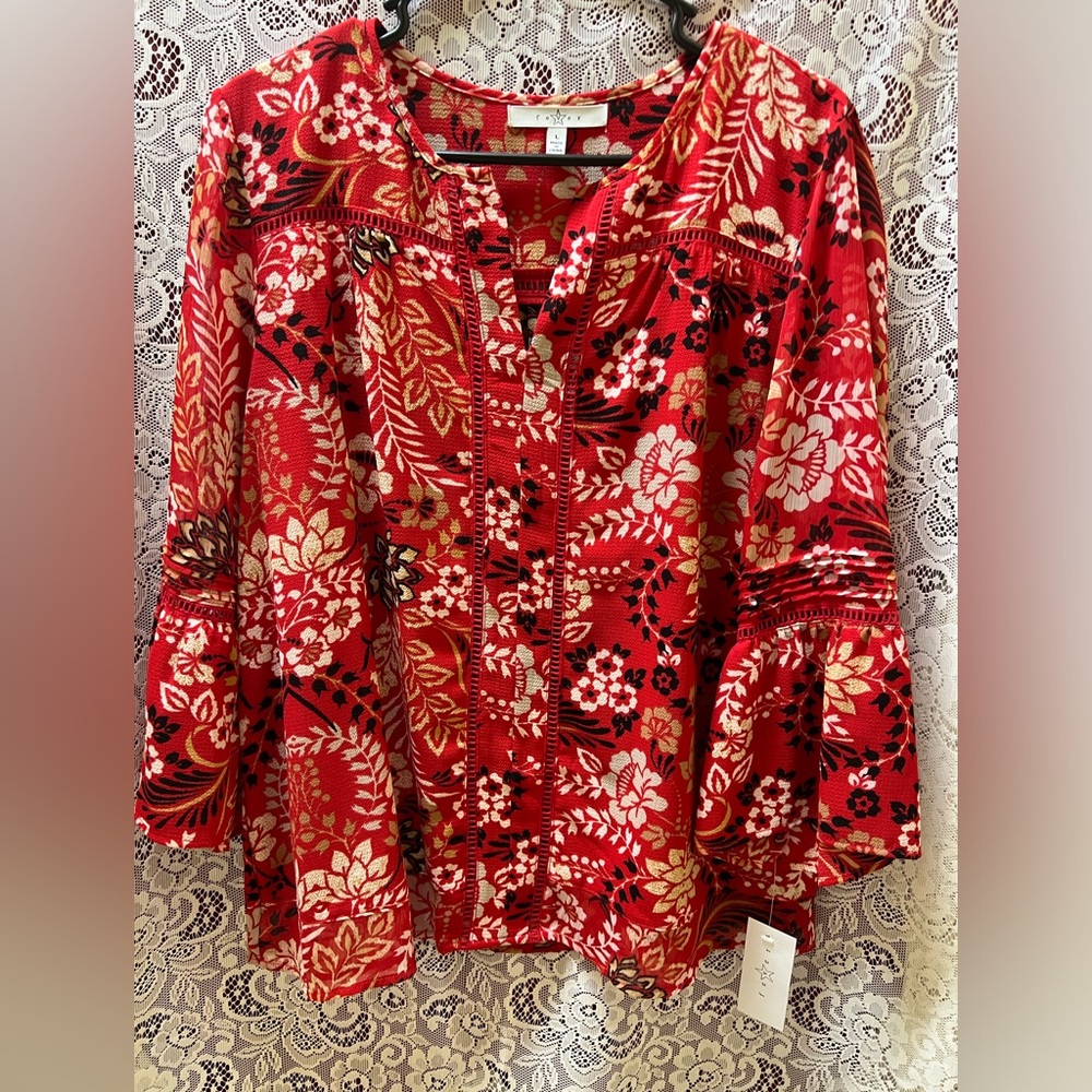 Fever Floral Boho Blouse Size Large (NWT)